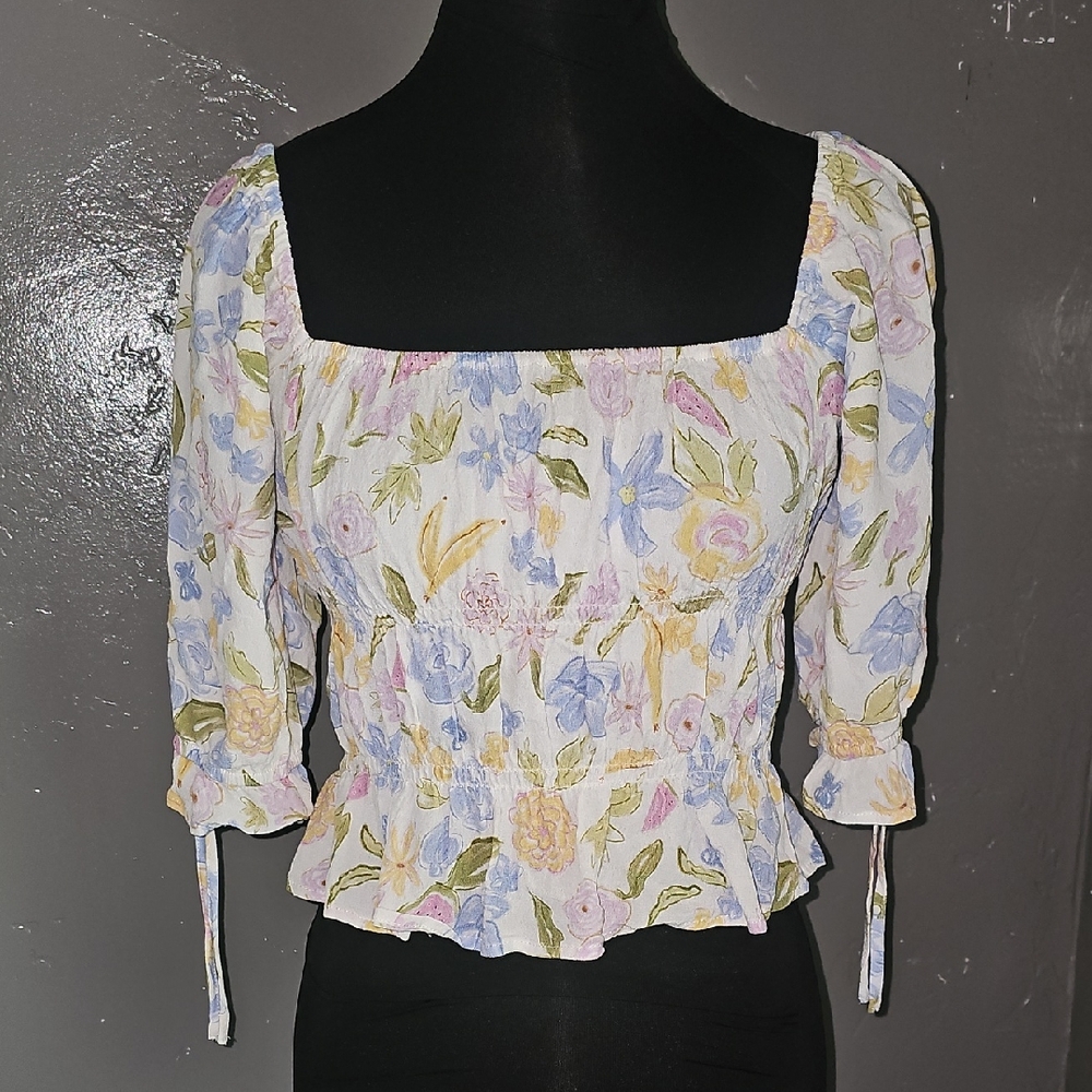 Floral Square Neck Women's Top
